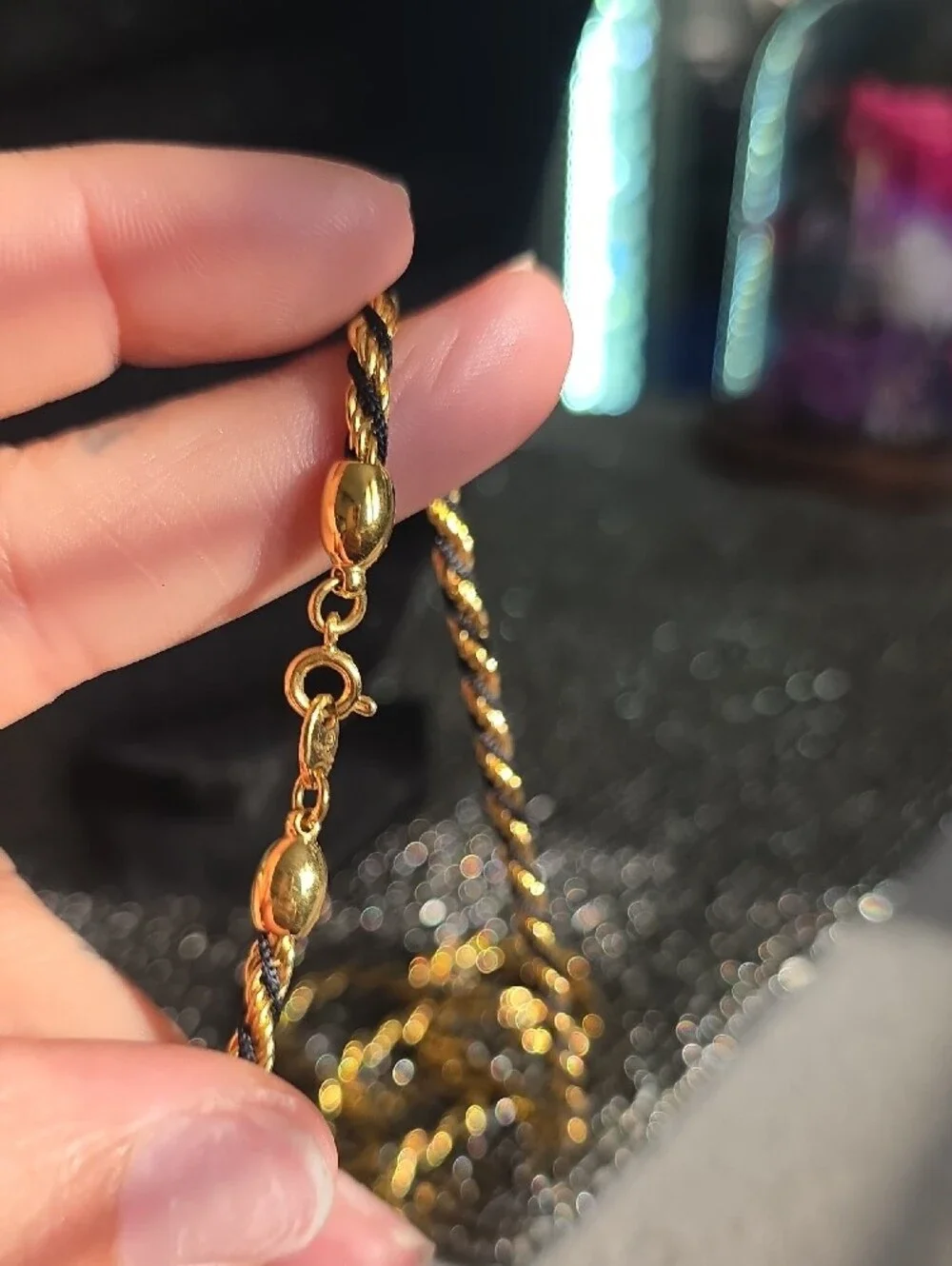 Trifari Gold and Black Twisted Rope Long Necklace